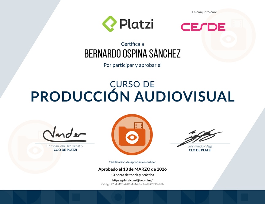 Diploma del Curso de Introducción a la Producción Audiovisual