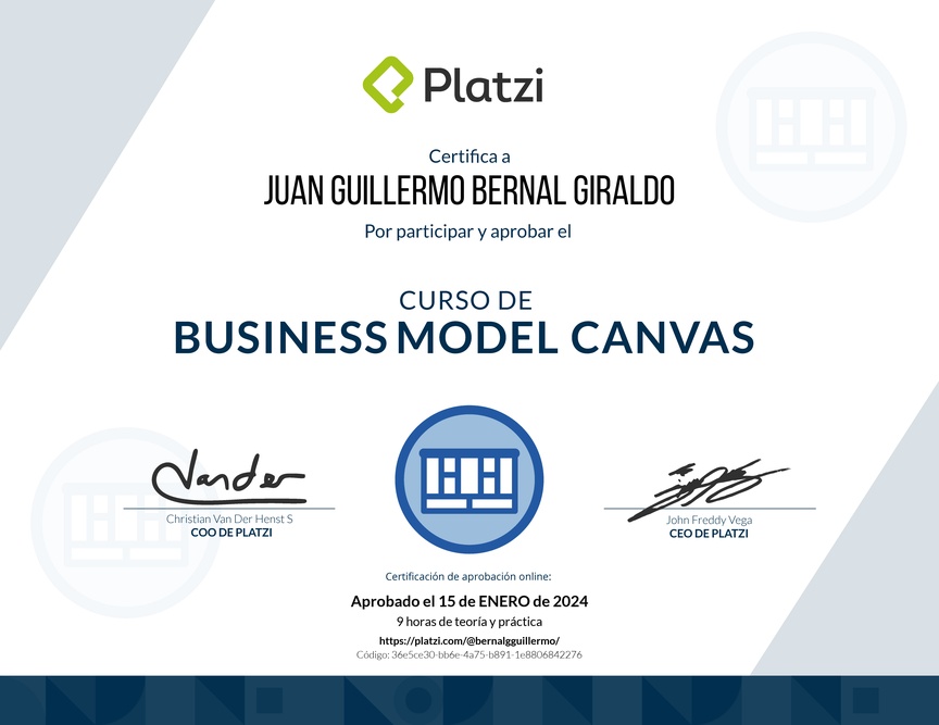 Diploma del Curso de Business Model Canvas