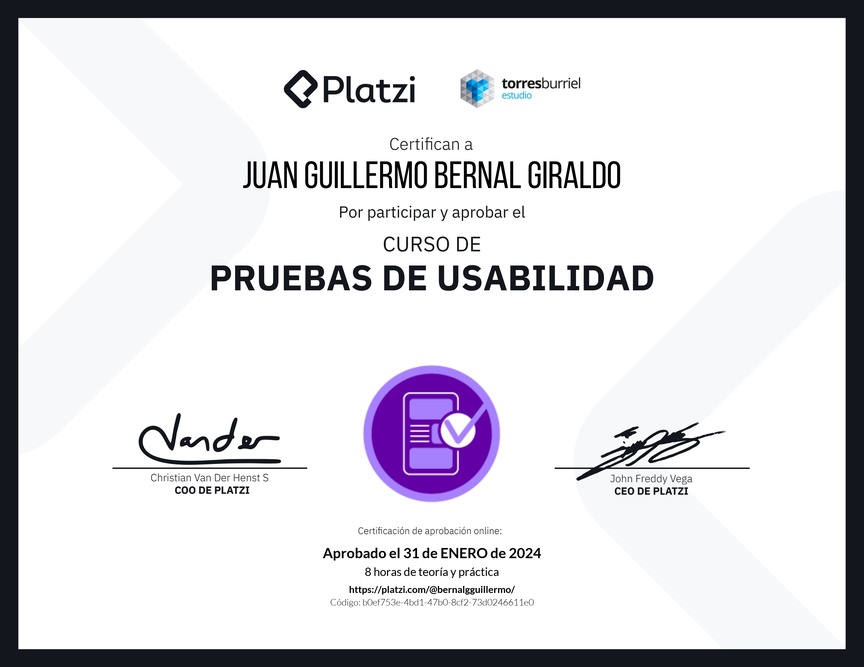 Diploma del Curso de Pruebas de Usabilidad
