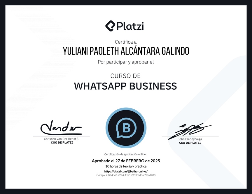 Diploma del Curso de Whatsapp Business