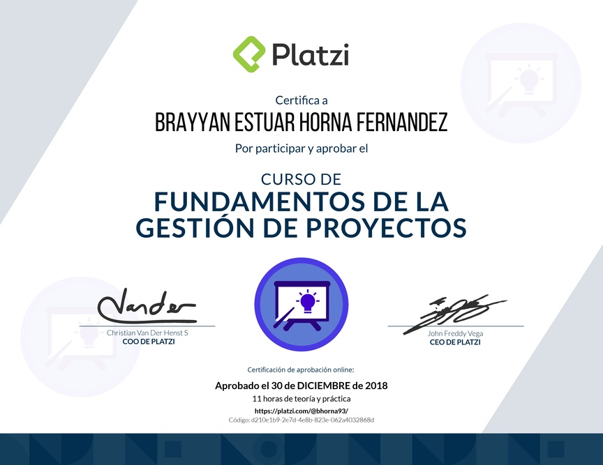 Diploma de Fundamentos de la Gestión de Proyectos - 2018