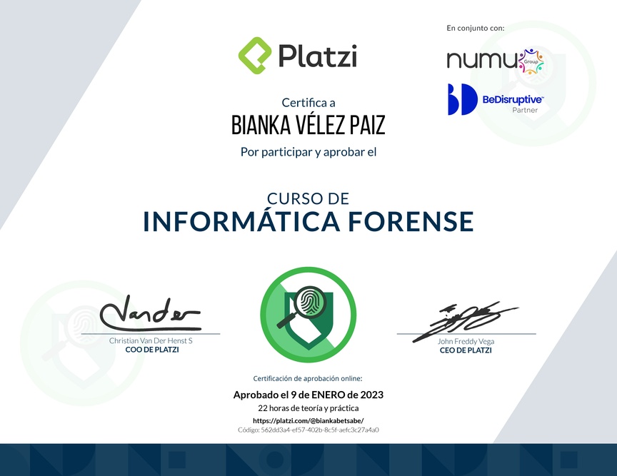 Diploma del Curso de Informática Forense