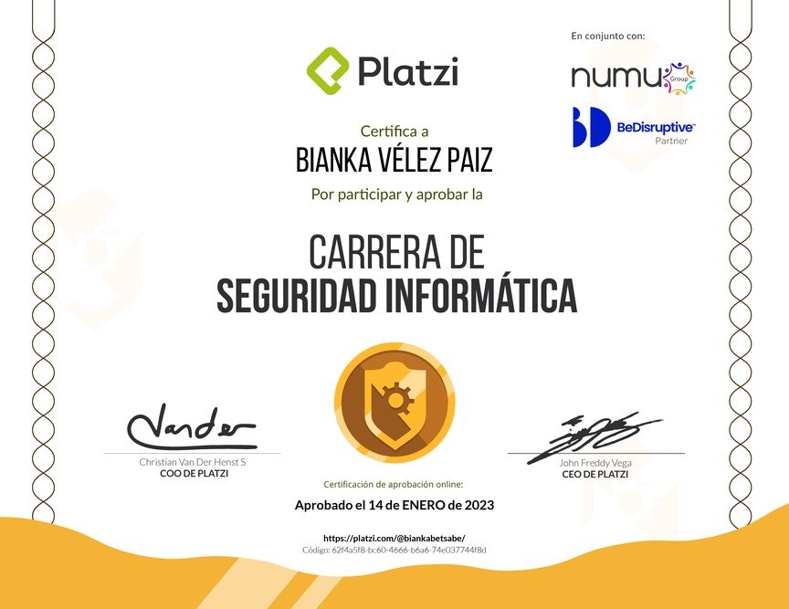 Diploma de la Ruta de Aprendizaje de Seguridad Informática