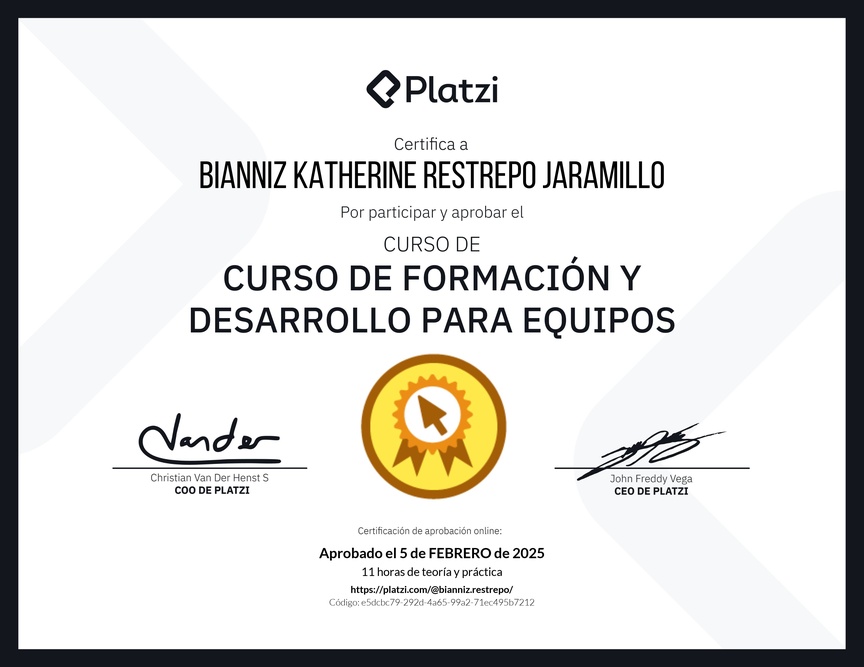 Diploma del Curso de Formación y Desarrollo para Equipos