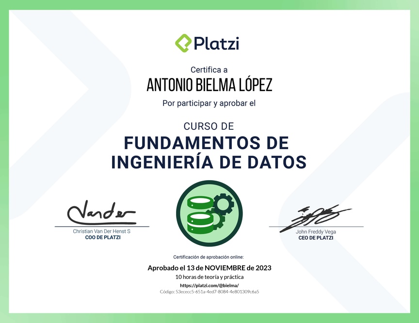 Diploma del Curso de Fundamentos de Ingeniería de Datos