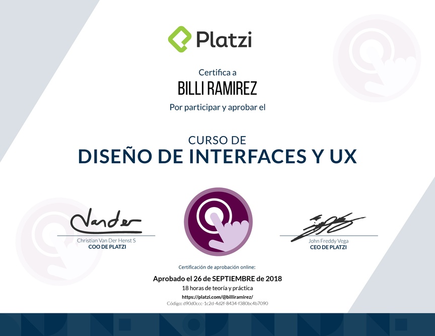 Diploma del Curso de Diseño de Interfaces y UX 2017