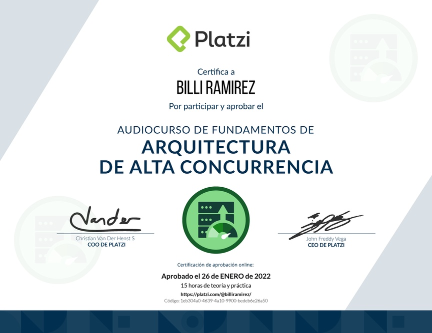Diploma de Audiocurso de Fundamentos de Arquitectura de Alta Concurrencia