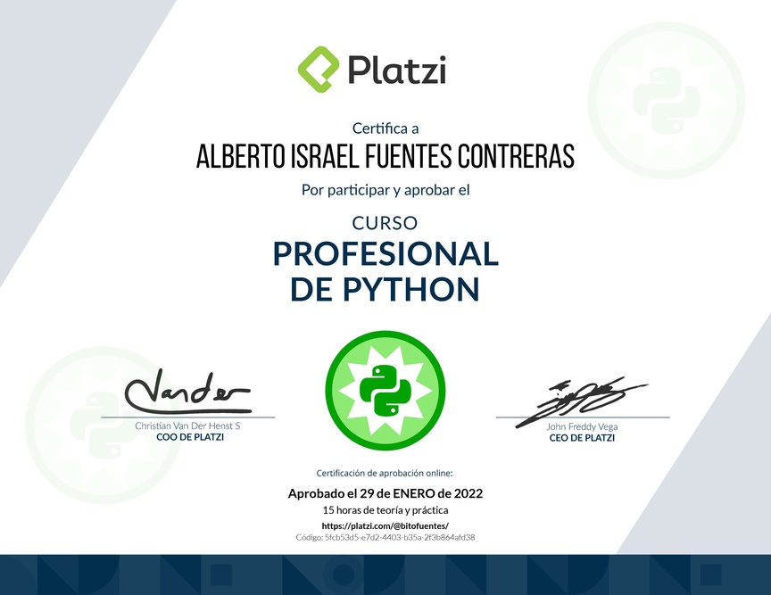 Diploma del Curso Profesional de Python