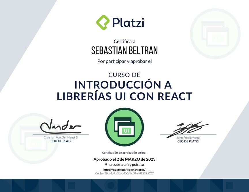 Diploma del Curso de Introducción a Librerías UI con React