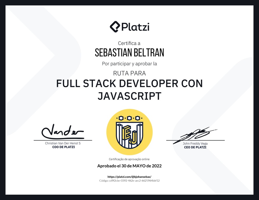 Diploma de la Ruta de Aprendizaje de Full Stack Developer con JavaScript