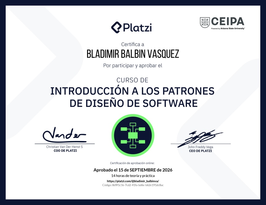 Diploma del Curso de Introducción a los Patrones de Diseño de Software