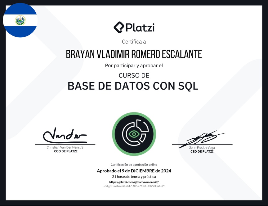 Diploma del Curso de Bases de Datos con SQL - Deprecado