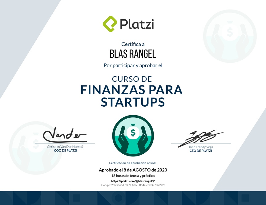 Diploma del Curso de Finanzas para Startups