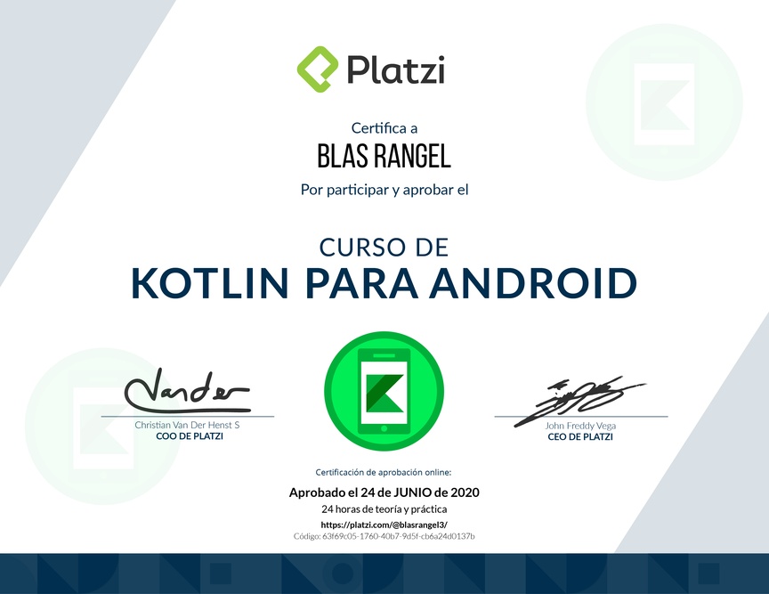 Diploma del Curso de Kotlin para Android