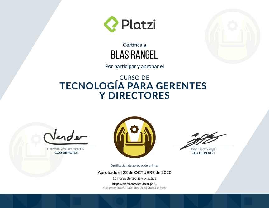 Diploma del Curso de Tecnología para Gerentes y Directores