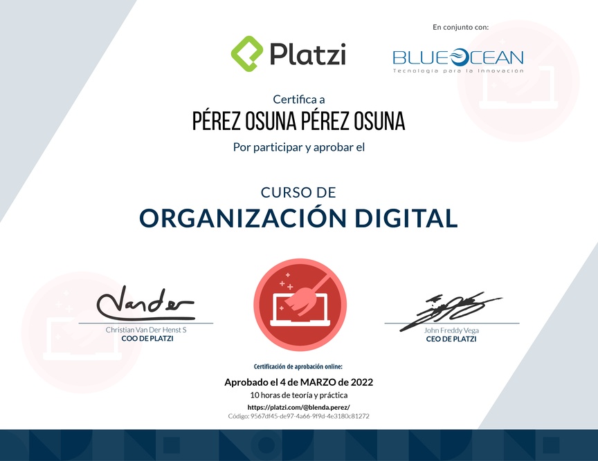 Diploma del Curso de Organización Digital