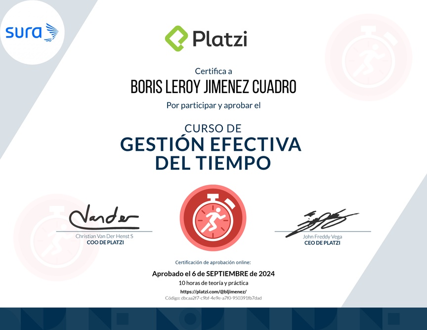 Diploma del Curso de Gestión Efectiva del Tiempo