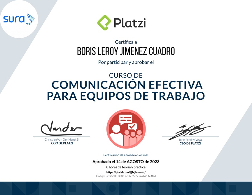 Diploma del Curso de Comunicación Efectiva para Equipos de Trabajo