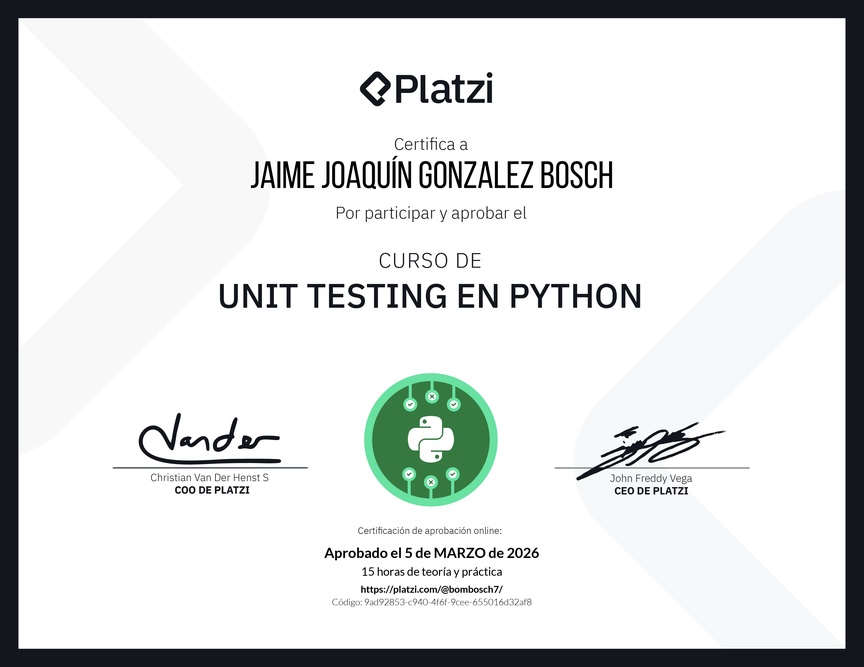 Diploma del Curso de Unit Testing en Python
