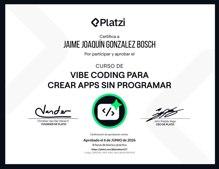 Diploma del Curso de Vibe Coding para Crear Apps sin Programar con Google AI Studio