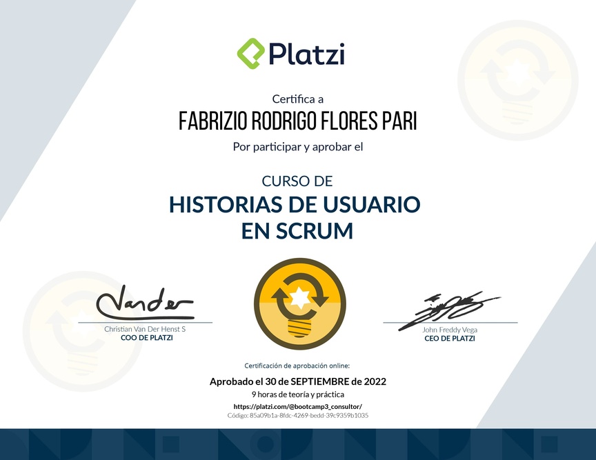 Diploma del Curso de Historias de Usuario en Scrum
