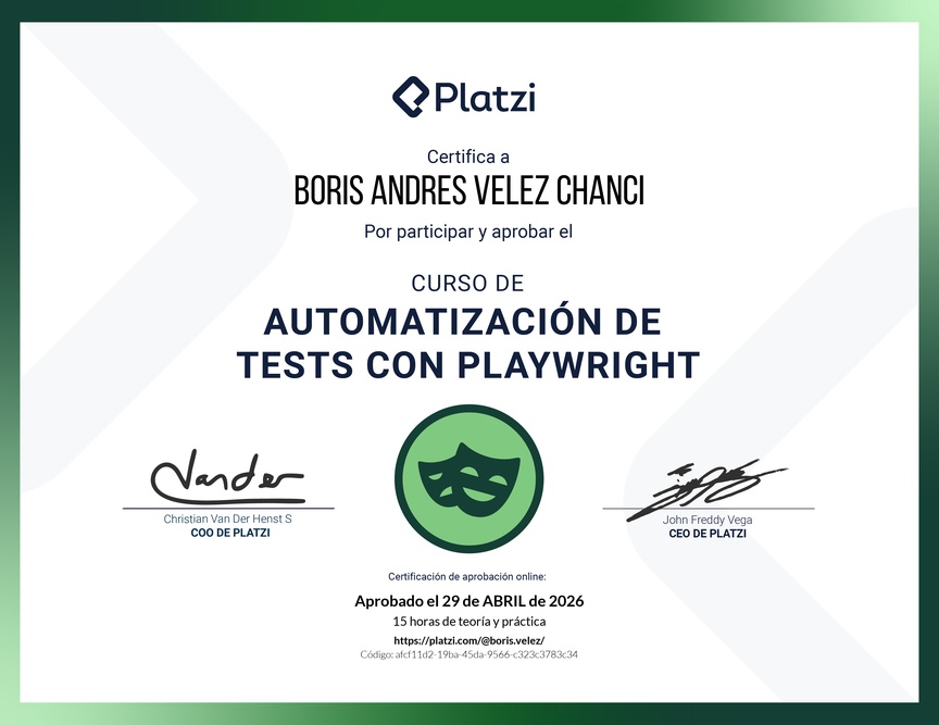 Diploma del Curso de Automatización de Test con Playwright