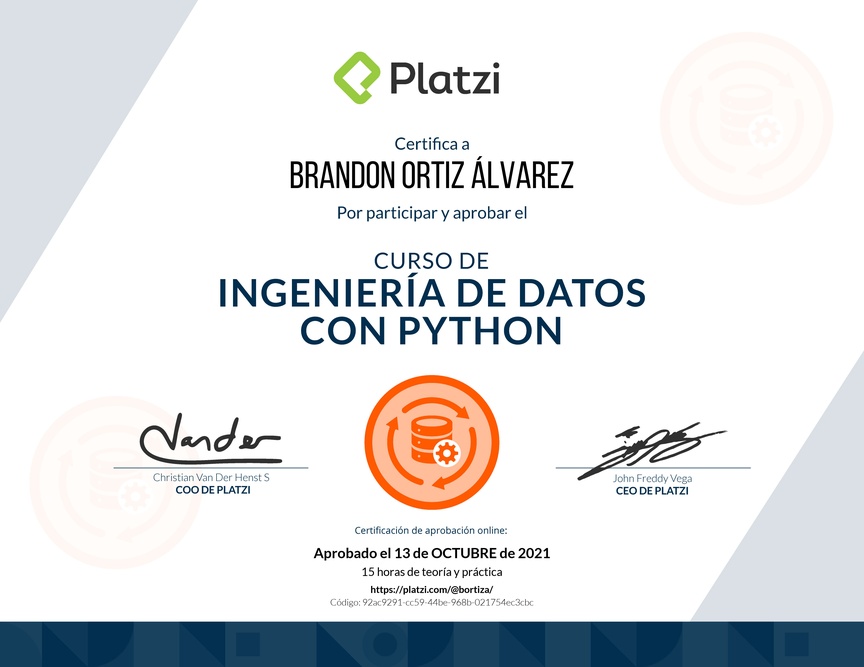 Diploma del Curso de Ingeniería de Datos con Python