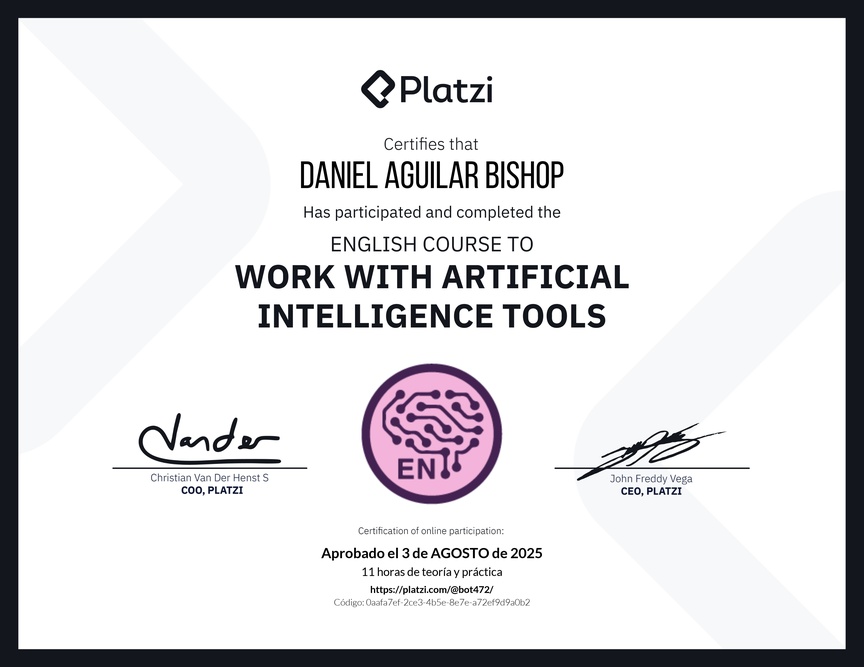 Diploma del Curso de Inglés para el Uso de Inteligencia Artificial