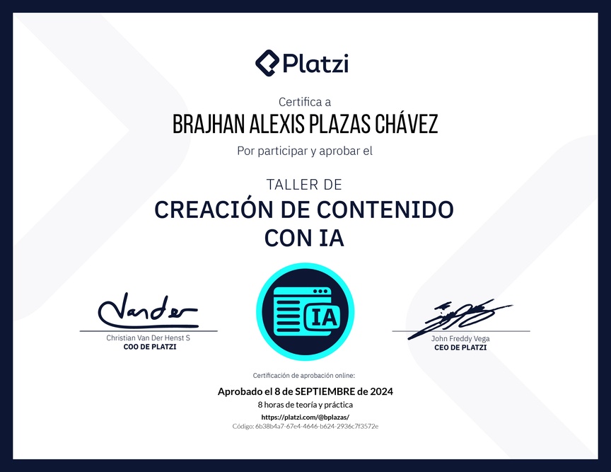 Diploma de Taller de Creación de Contenido con Inteligencia Artificial