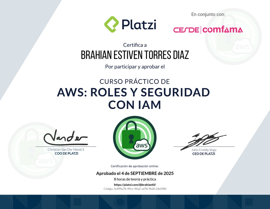 Diploma del Curso Práctico de AWS: Roles y Seguridad con IAM