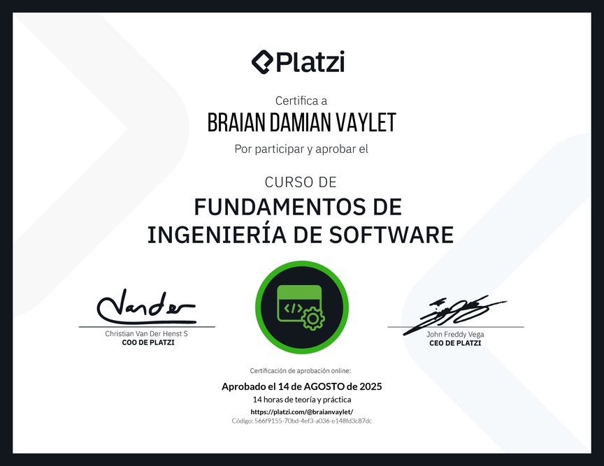 Diploma del Curso de Fundamentos de Ingeniería de Software