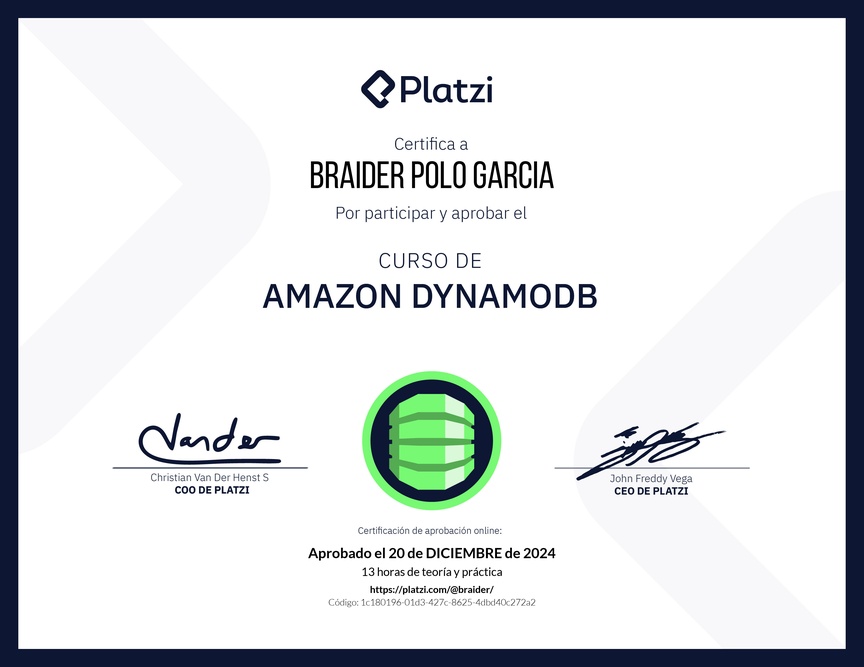 Diploma del Curso de Amazon DynamoDB
