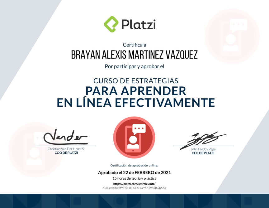 Diploma del Curso de Estrategias para Aprender en Línea Efectivamente 2019