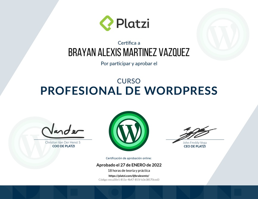 Diploma del Curso Profesional de WordPress