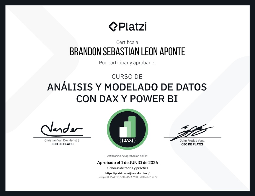 Diploma del Curso de DAX para Power BI