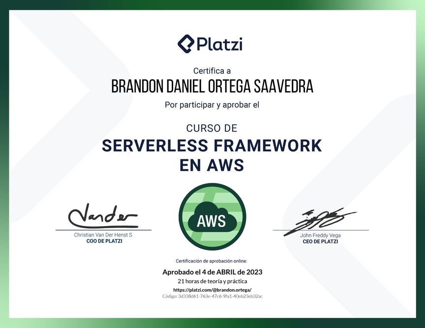 Diploma del Curso de Serverless Framework en AWS