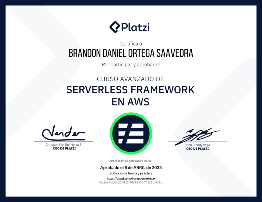 Diploma del Curso Avanzado de Serverless Framework en AWS
