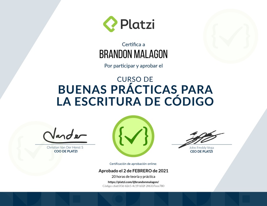 Diploma del Curso de Patrones de Diseño y Buenas Prácticas en PHP