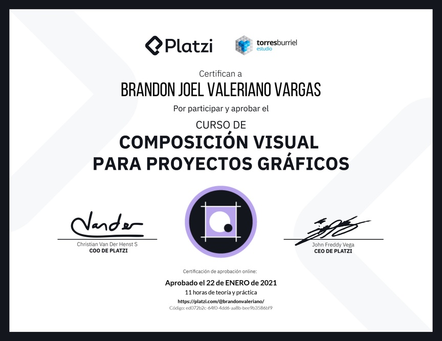 Diploma del Curso de Composición Visual para Proyectos Gráficos