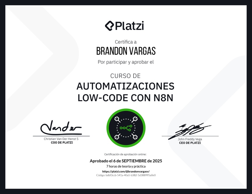 Diploma del Curso de Automatizaciones con n8n