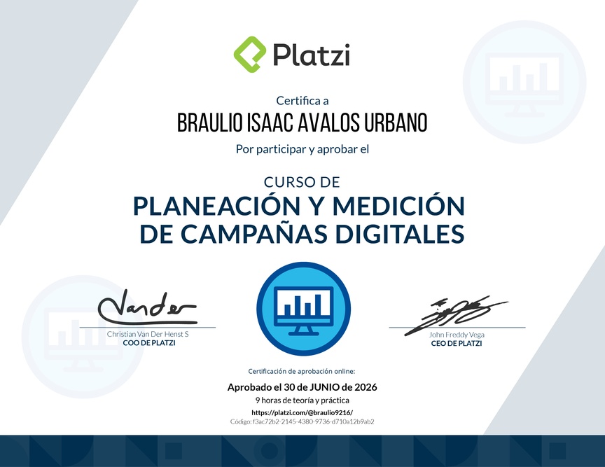 Diploma del Curso de Planeación y Medición de Campañas Digitales