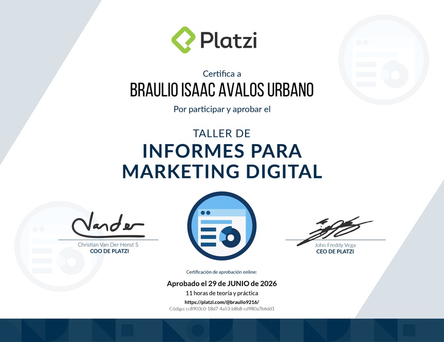 Diploma de Taller de Informes para Marketing Digital