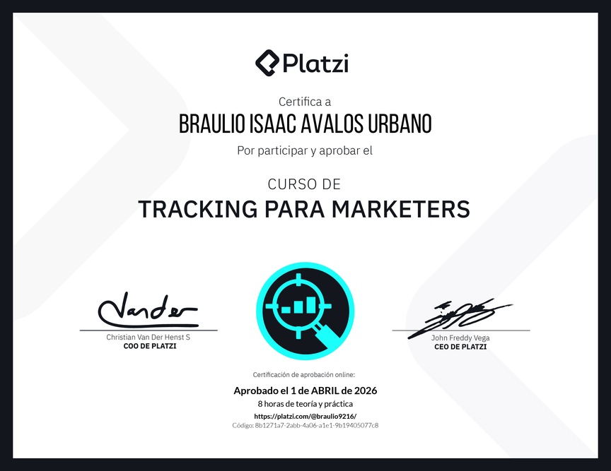 Diploma del Curso de Tracking de Datos para Marketers