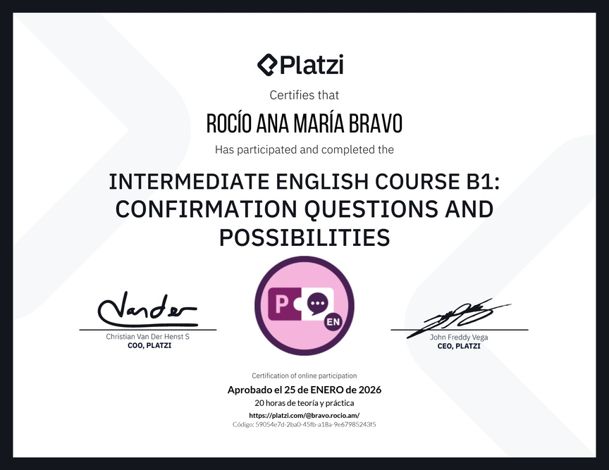Diploma del Curso de Inglés Intermedio B1: Preguntas de Confirmación y Posibilidades