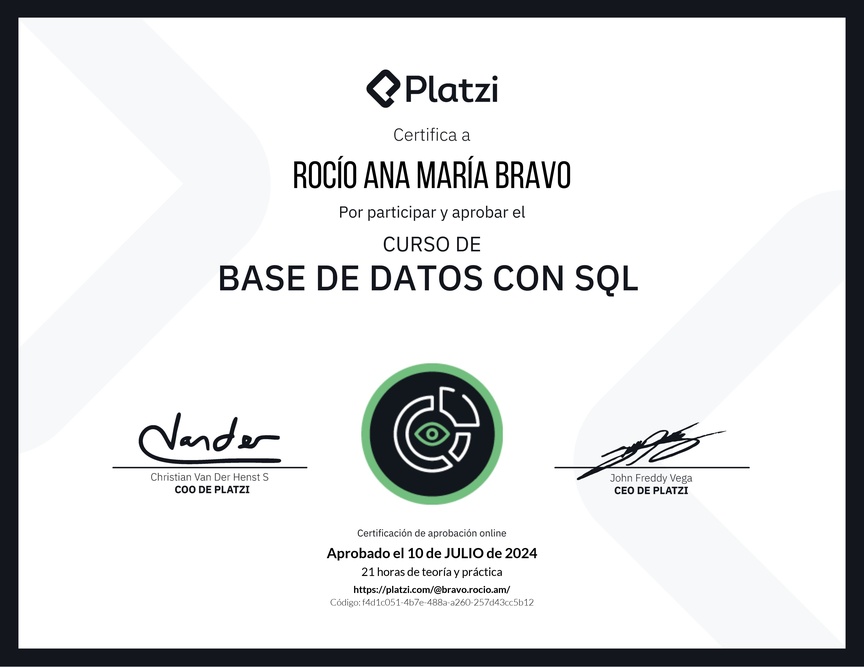 Diploma del Curso de Bases de Datos con SQL - Deprecado