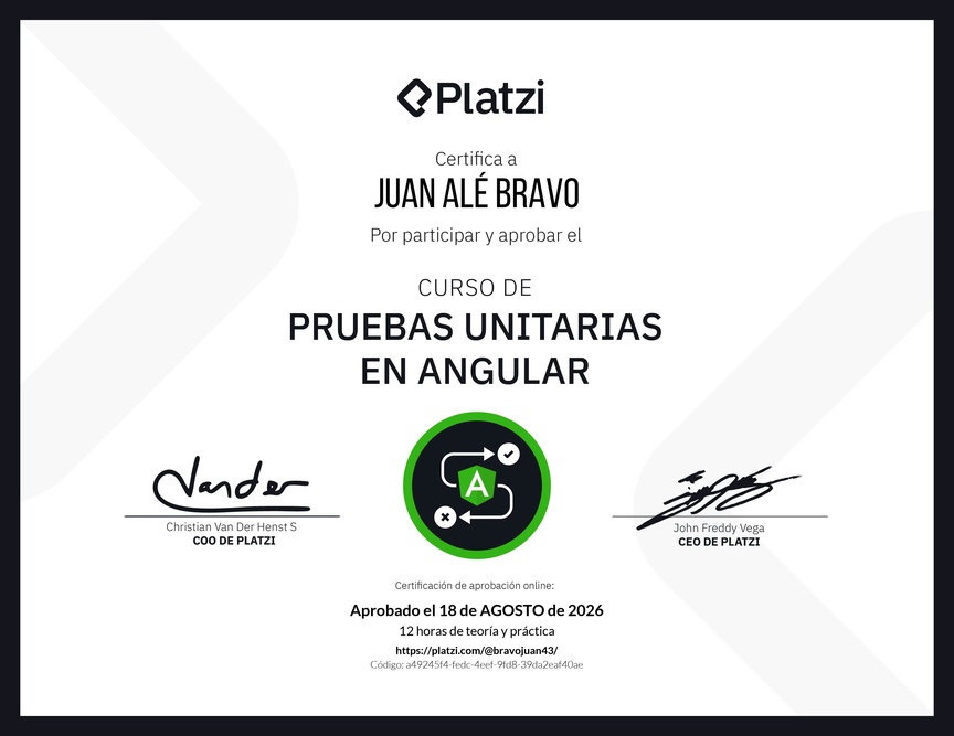 Diploma del Curso de Pruebas Unitarias en Angular