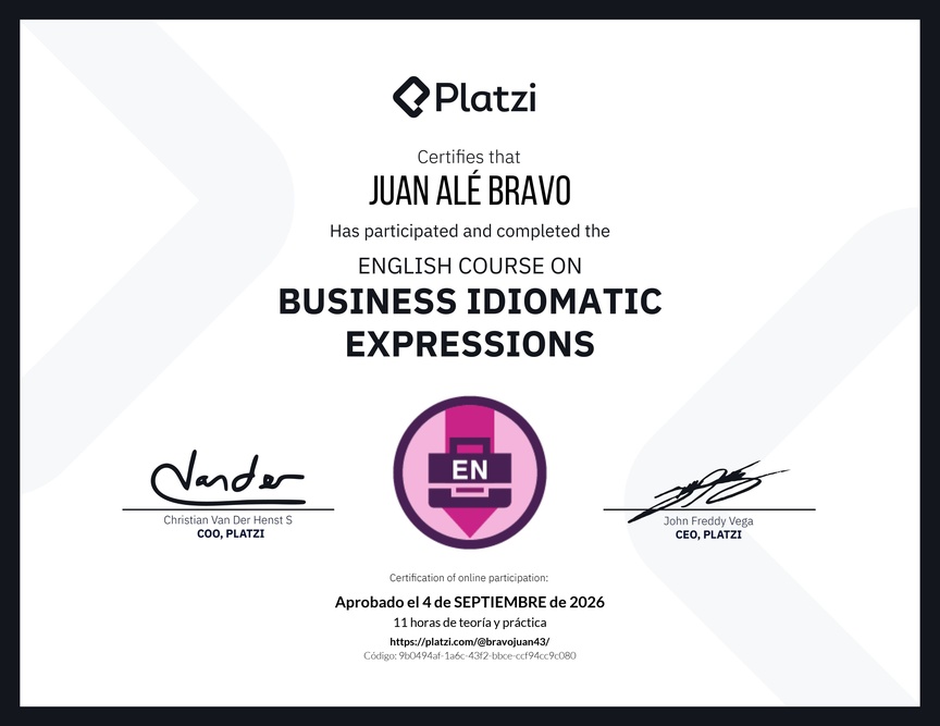 Diploma del Curso de Expresiones Idiomáticas de Negocios en Inglés