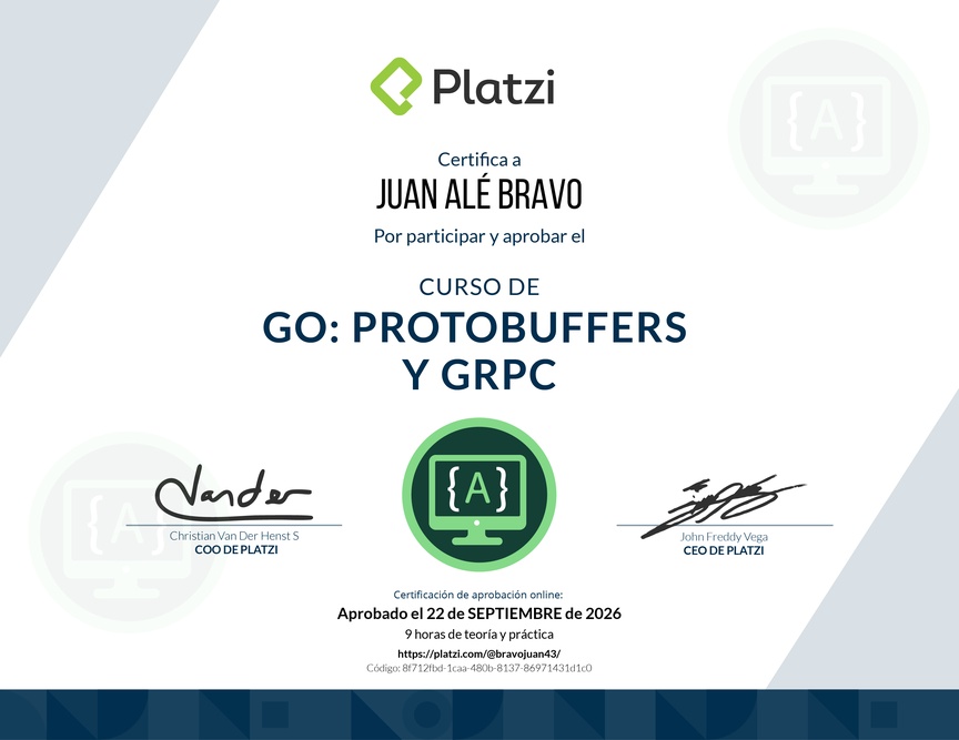 Diploma del Curso de Go Avanzado: Protobuffers y gRPC