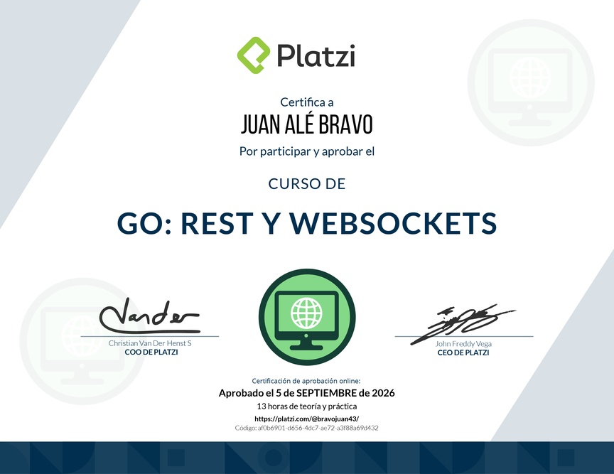 Diploma del Curso de Go Avanzado: REST y WebSockets