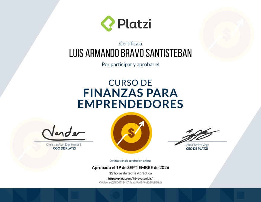 Diploma del Curso de Finanzas para Emprendedores